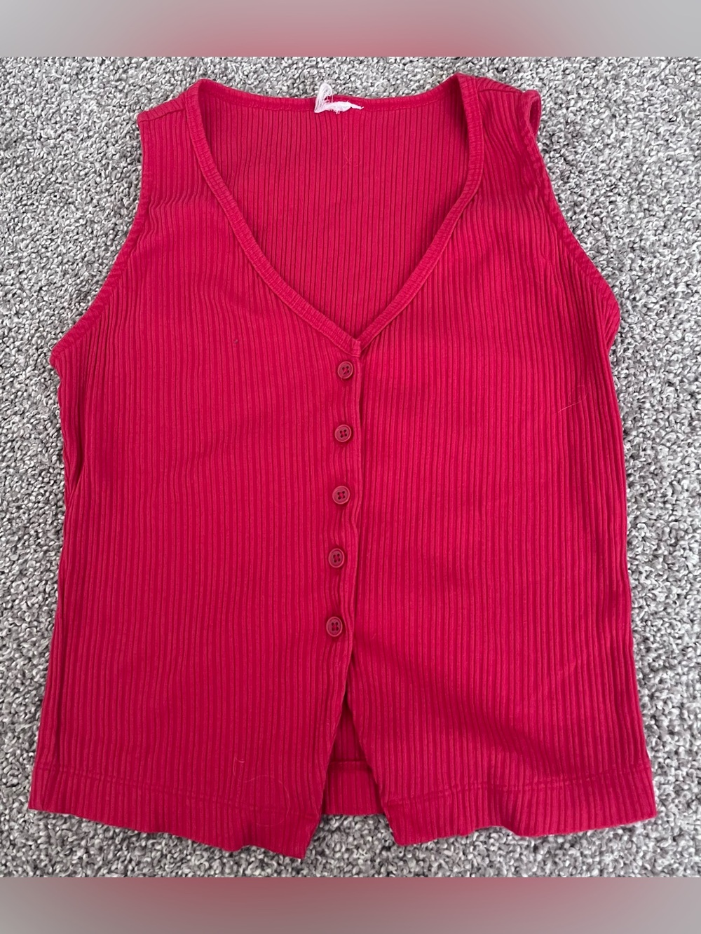 a new day Red Ribbed Button-Front V-Neck Tank Size XS